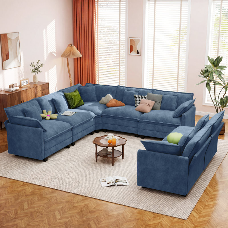 Canapé modulaire modulaire en L chenille de 111,5 po Mancilla, Bleu