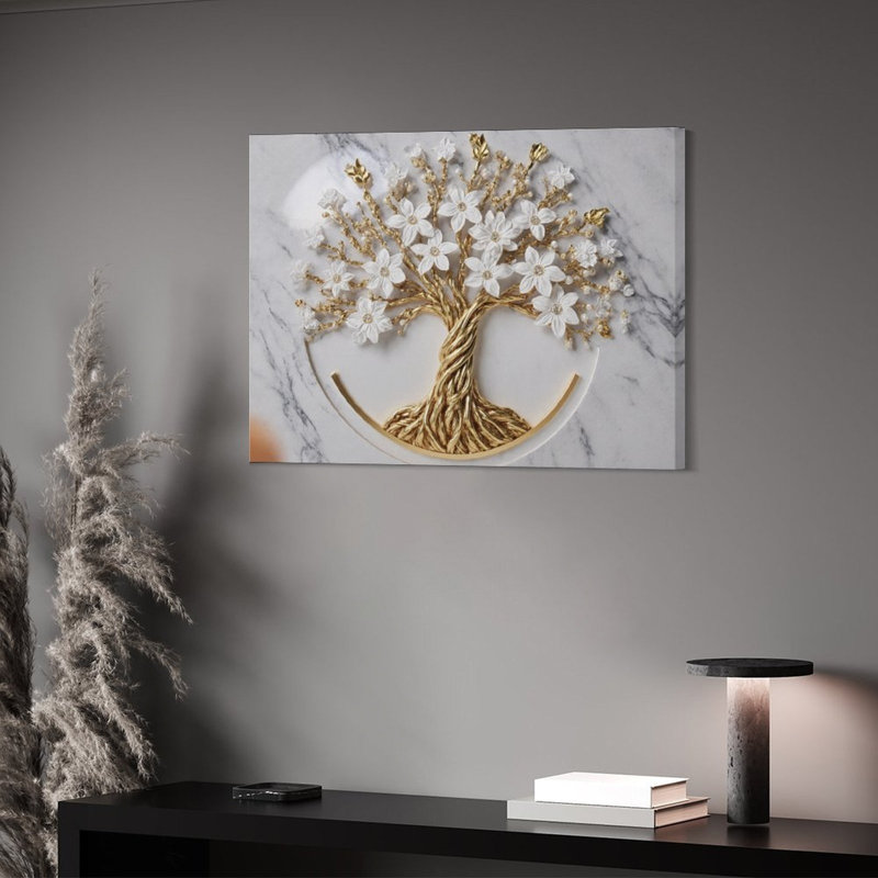 Arbre de vie doré, cadre en bois encastré 16 x 20