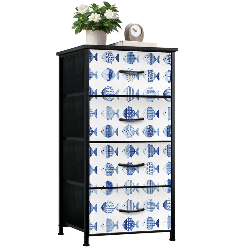 Commode à 4 tiroirs avec tiroirs en tissu