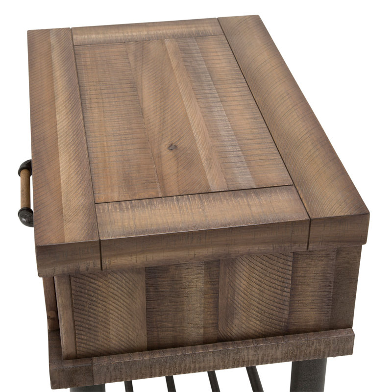 Barn Brown Wood and Metal Side Table with Drawer