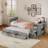 Twin Size Multifunctional Wood Platform Bed With Desk And Storage Shelf At The End Of The Bed, Built-In Trundle And 3 Drawers-277430198