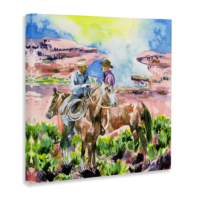«Cowboy Duo in Canyon», art mural sur toile par Melissa Wang, H 24 po x l 24 po