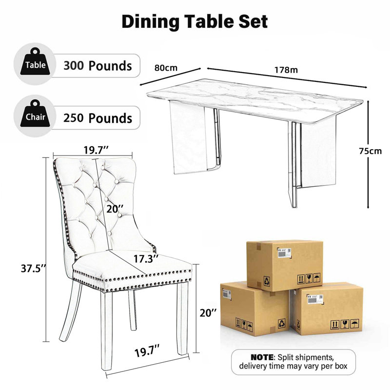 Ensemble de table de salle à manger rectangulaire avec chaises capitonnées, ensemble de table de salle à manger de style campagnard Mid-Century