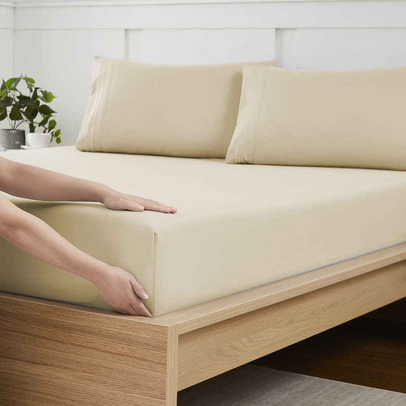 Brushed Microfiber Bottom Sheets with Built in Sheet Straps, Cream, King Fitted Sheet