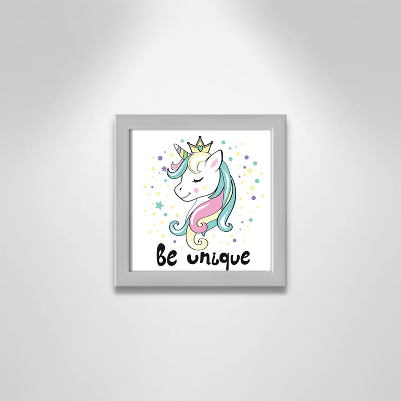 «Be Unique», impression sur papier licorne, H 8 po x l 8 po x P 1,18 po, Encadré de boîte argent