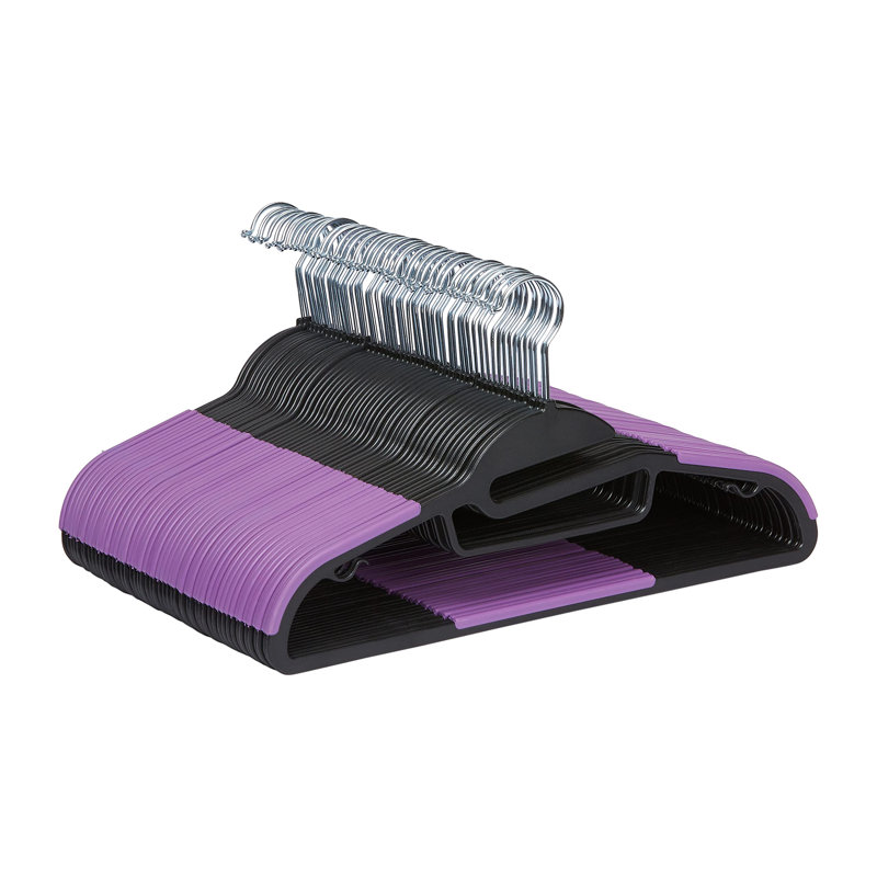 Cintres en plastique enduits de caoutchouc, 50 pièces, avec ouverture en forme de S, Mauve