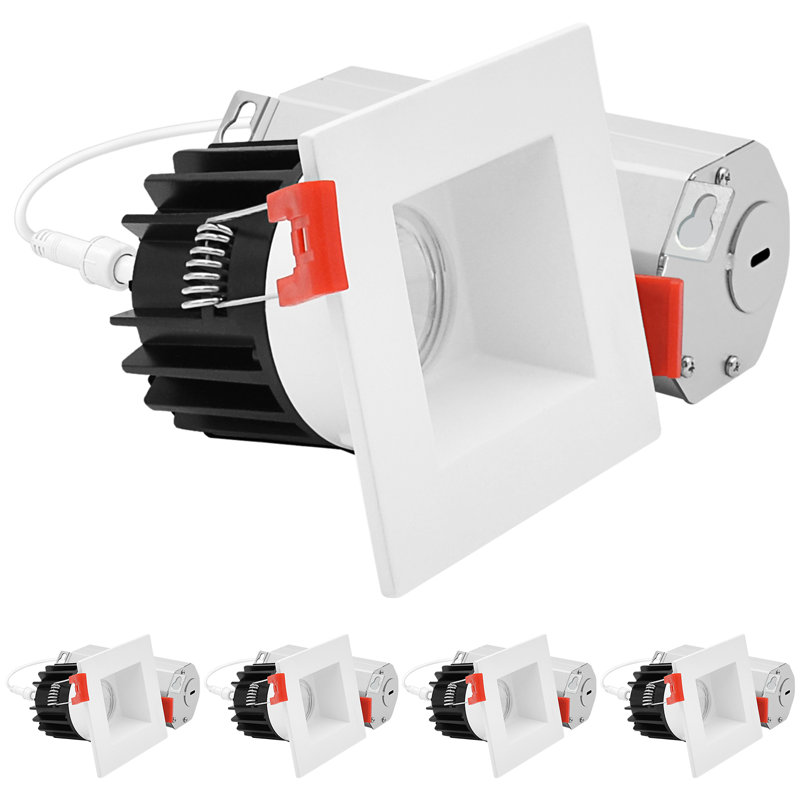 Luxrite 2 po Lumière DEL sans lumière à DEL avec garniture interchangeable carrée en laiton, 5CCT, CRI90, 8W, 600LM, faisceau 38 °, à intensité variable, 120V, homologué ETL