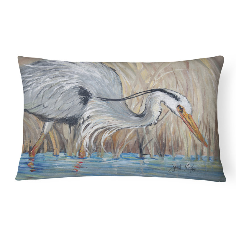 Blue Heron in The Reeds Indoor/Outdoor Throw Pillow