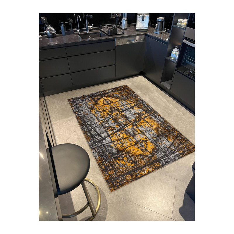 Tapis jaune lavable à rayures, Tapis de couloir 2 pi 6 po x 9 pi 10 po inclus