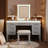 Vanity Desk With Mirror And LED Lights, 7-Drawer Makeup Station With Cushioned Stool And Hollow Design For Efficient Bedroom Organization.-2080406854