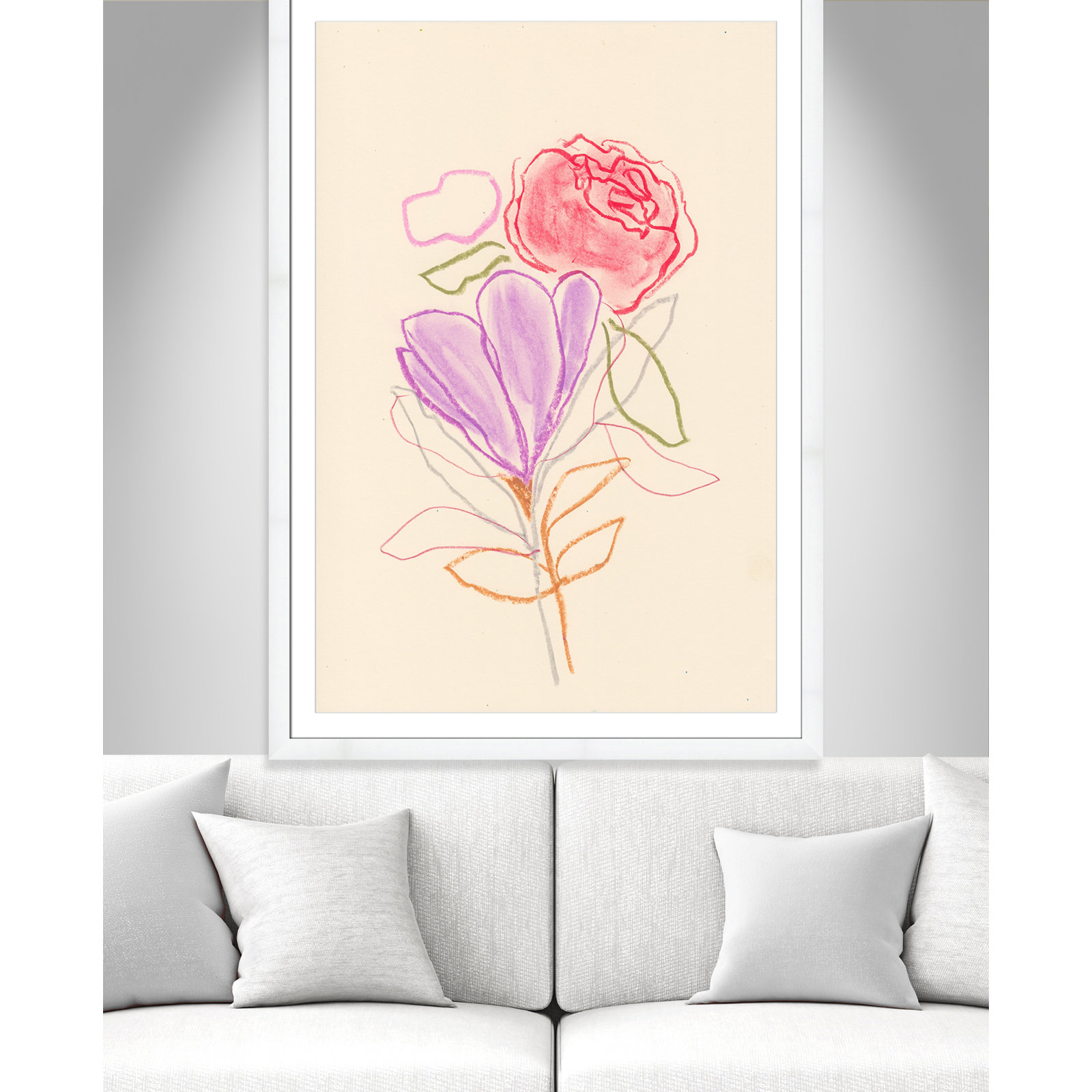 Simple Floral "Simple Floral III" Print, White Single Picture Framed Paper, White, 55" H x 39" W x 1.25" D