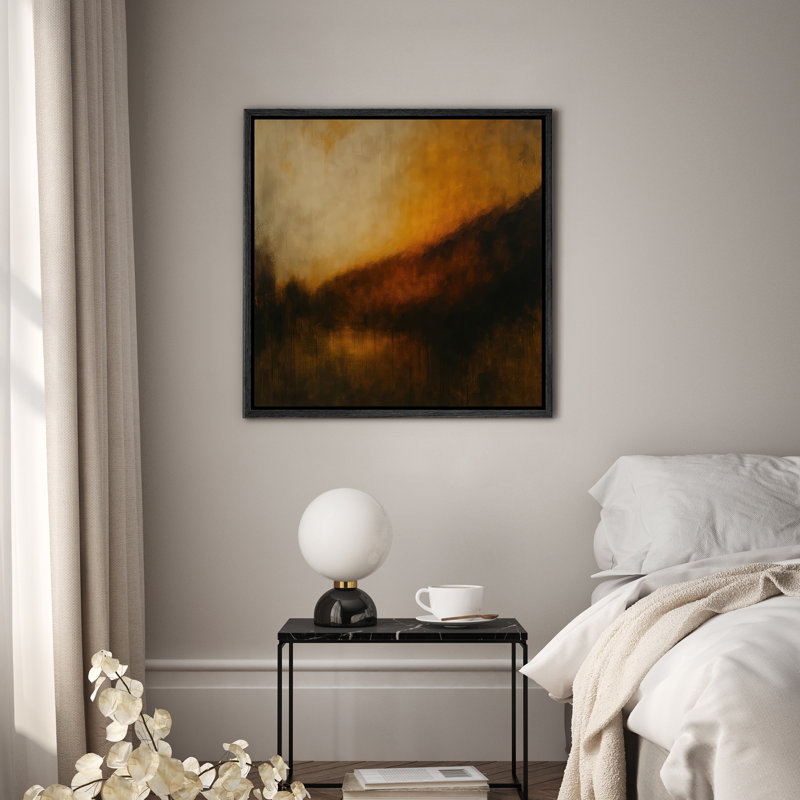 Art mural sur toile encadrée - Impressions murales abstraites de paysage pour chambre à coucher - 16 po x 16 po, Noir