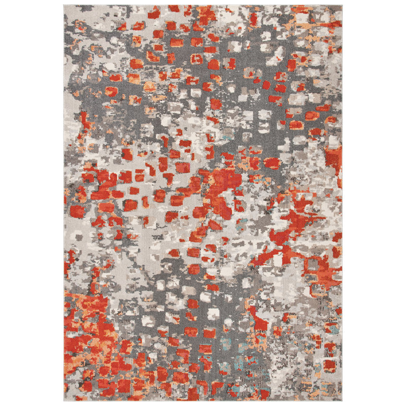 Tapis abstrait Hertzler, Rectangle 10 pi x 14 pi, Gris / Orange