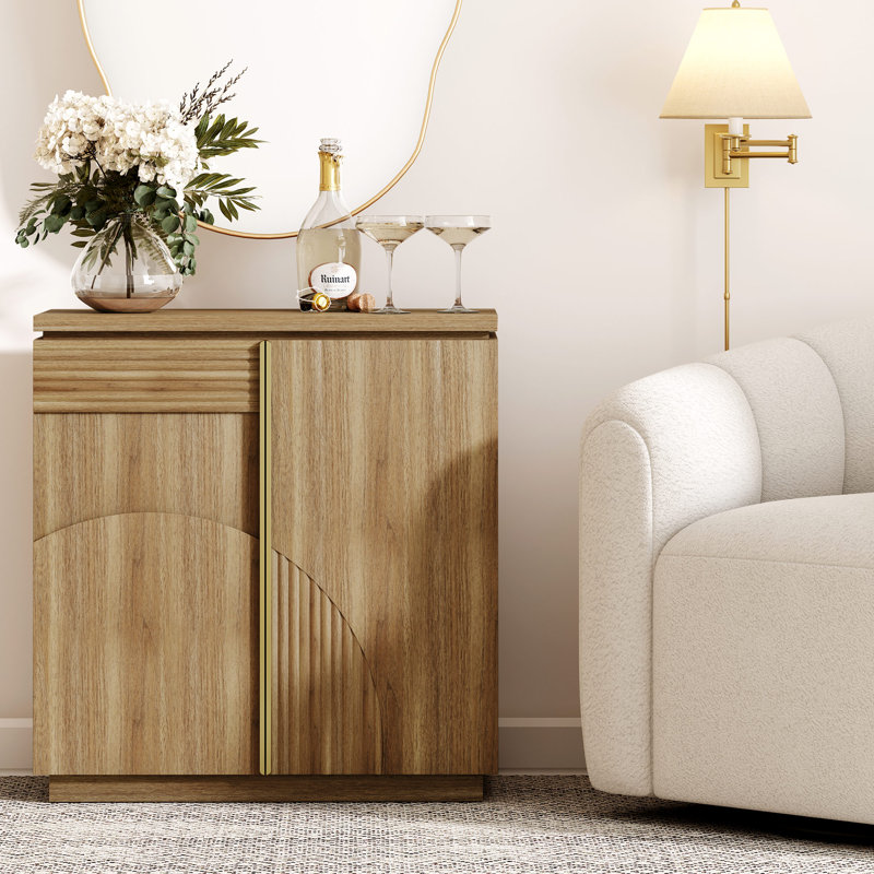 Mid Century Modern Sideboard Cabinet, Wood Arched Accent Buffet Cabinet with Storage