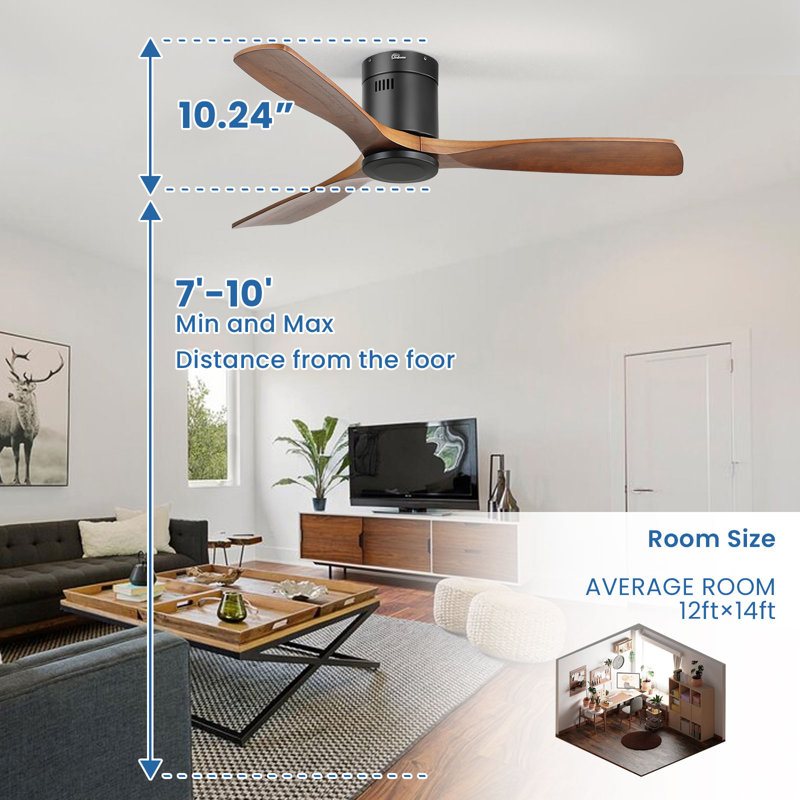 Nicola 52'' 3-Blade Ceiling Fan With Remote Control, Matte Black/Brown Blades