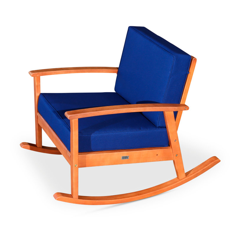 Chaise berçante en eucalyptus avec coussins, Naturel, Marine