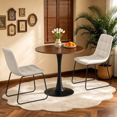 24" Mid-Century Modern Round Tulip Dining Table with Wood Grain Top and Pedestal Base