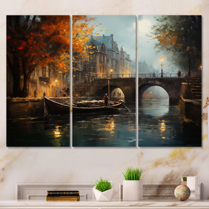Beige Canal Atmospherique Passage sur toile 3 pièces, H 32 po x l 48 po x P 1 po