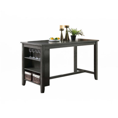 Rectangle Wooden Counter Height Dining Table With Storage In Black(Only Table)