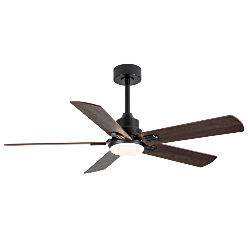 Smart 52" Indoor/Outdoor Ceiling Fan with Light, Dual Finish Black/Walnut 6-Blade, Remote & APP Control, Dimmable LED, 5-Speed Quiet DC Motor, Reversible