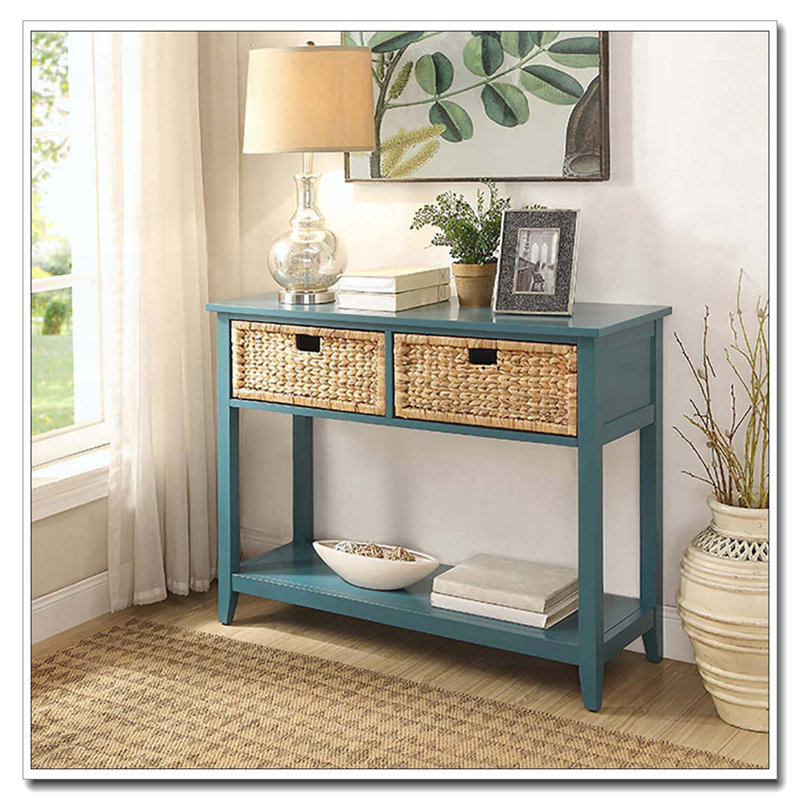 Teal Console Table with Bottom Shelf, Teal