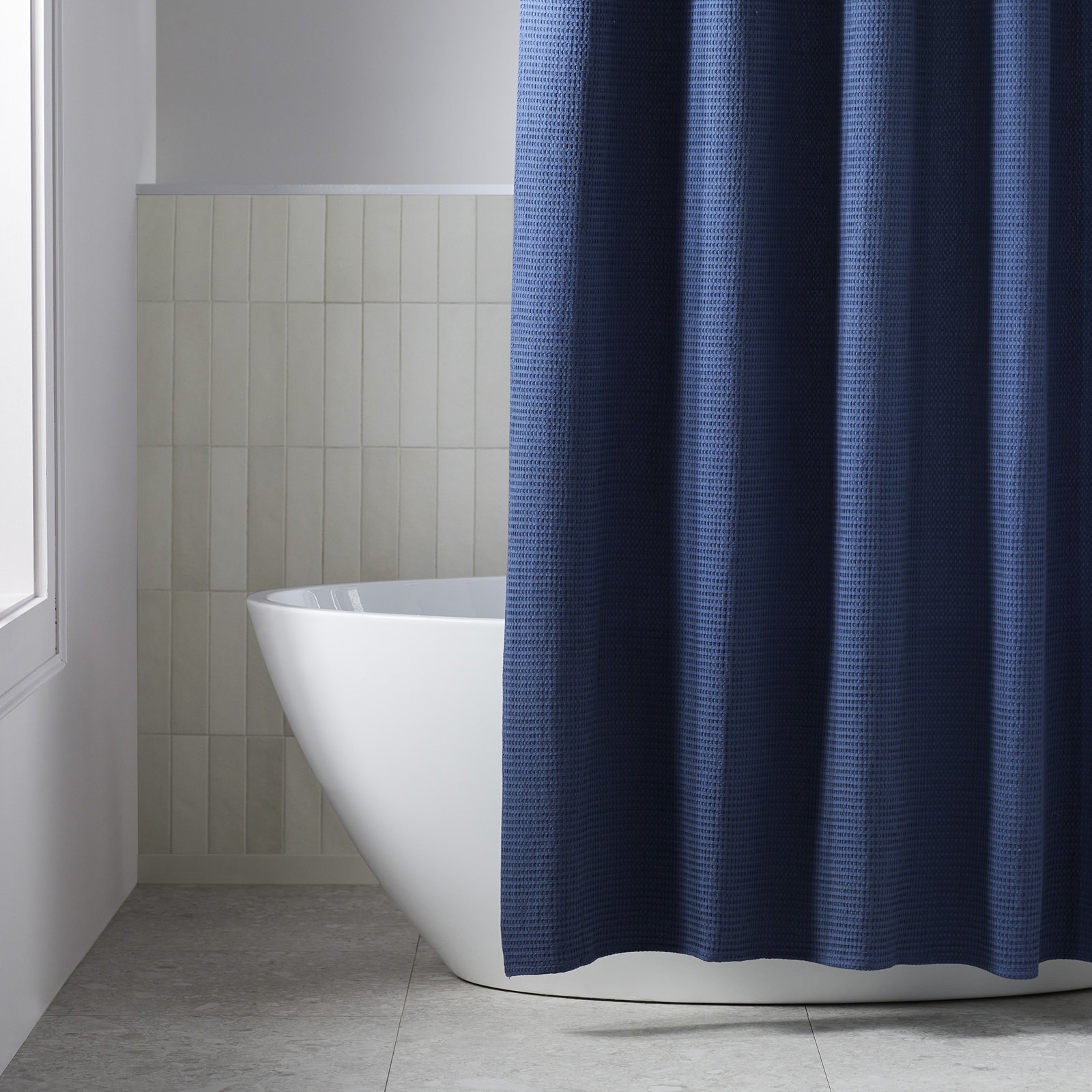Felix Cotton Waffle Shower Curtain, Midnight Navy