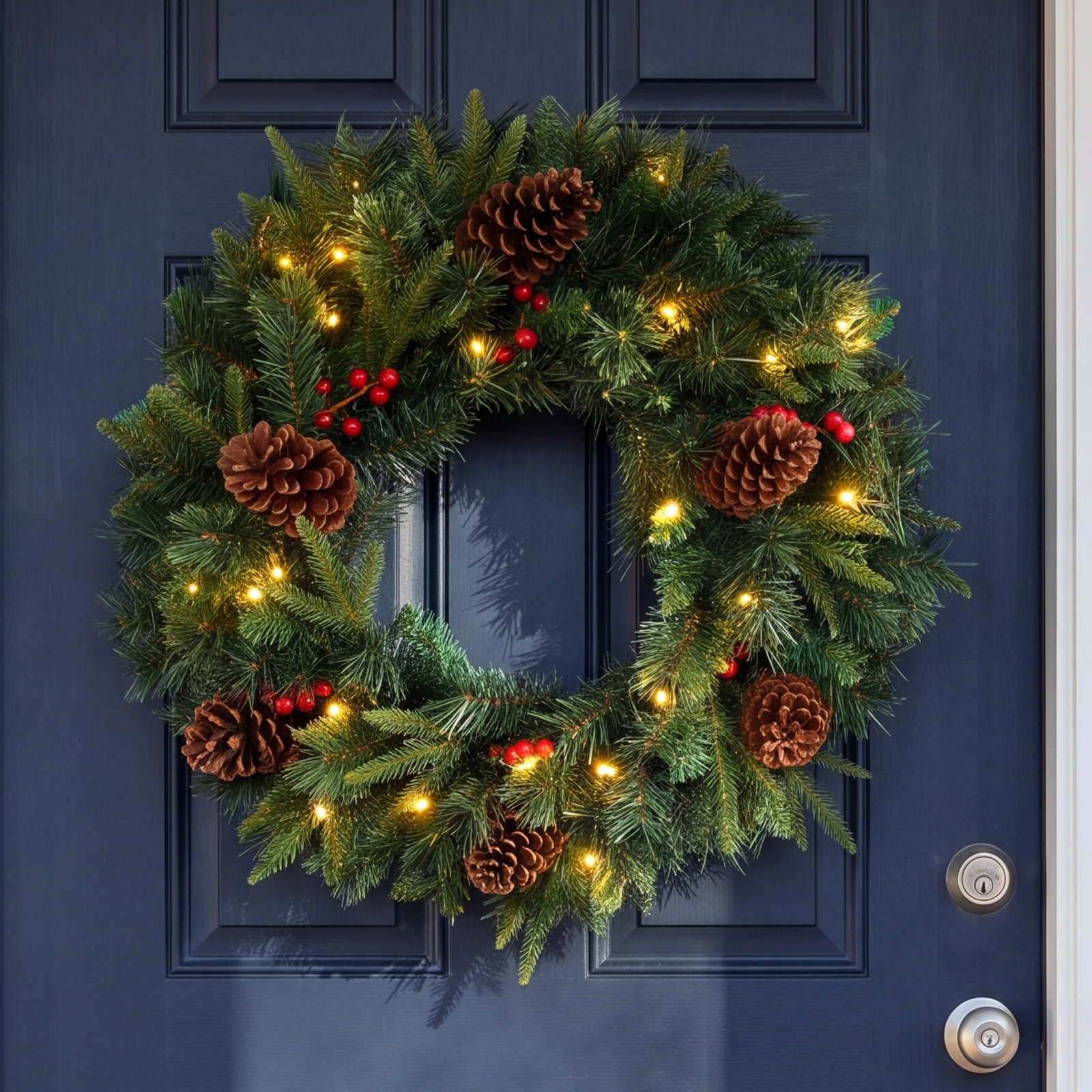 24'' Faux Pine Lighted Wreath