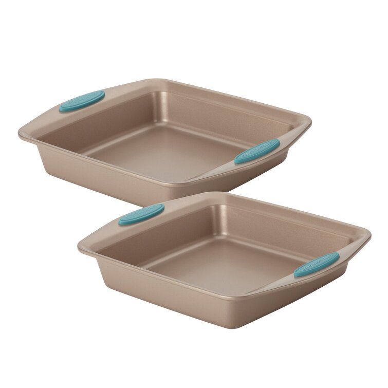 Rachael Ray Cucina 9-Inch Nonstick Square Cake Pan, Set Of 2, Latte Brown  With Agave Blue Handles & Reviews