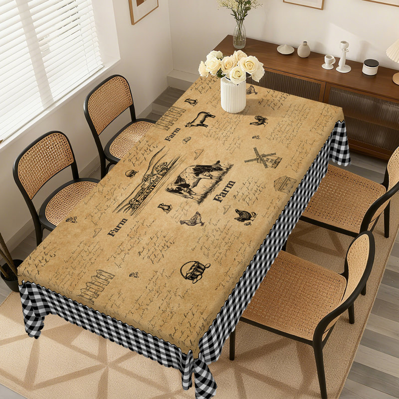 Nappe lavable en polyester de style campagnard avec motif vache et guingan, L 70,8 po x l 55,12 po