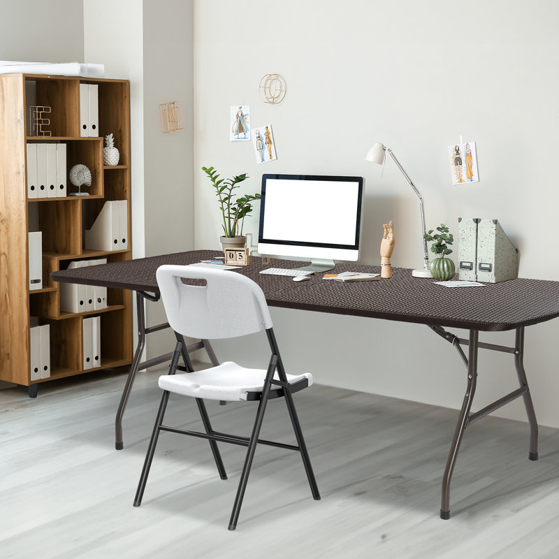 Plastic Rectangular Folding Table Portable Long Table, Brown, 29.13" H x 70.87" L x 29.13" W