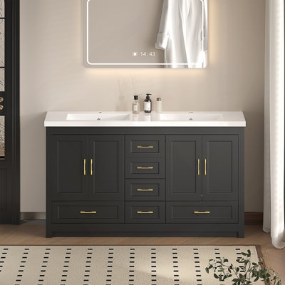 Meuble-lavabo de salle de bain avec portes à fermeture douce et grand espace de rangement