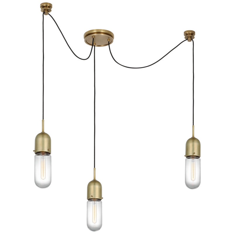 Junio 3 - Light Chandelier, Clear, Hand-Rubbed Antique Brass