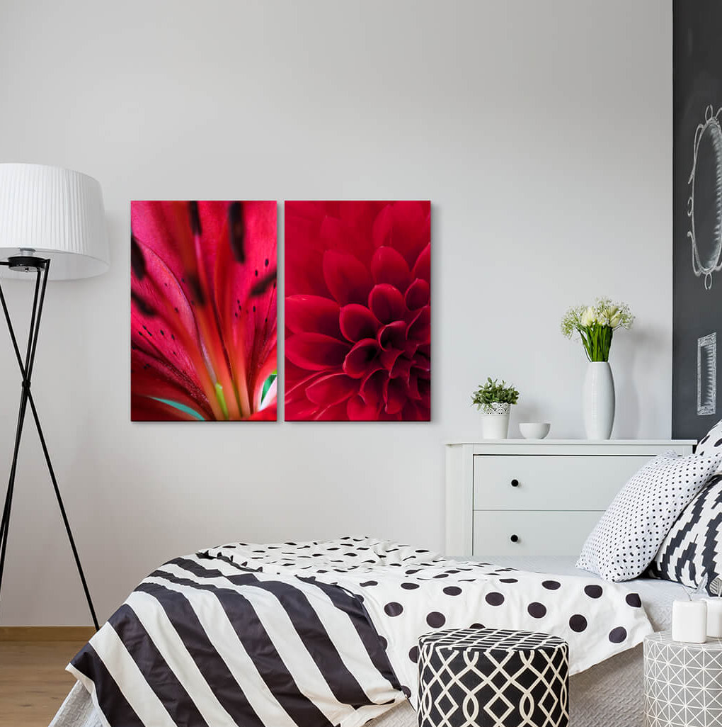 2-tlg. Leinwandbilder-Set - Fotografie „Dahlia Orchid Red Flowers Warm Romantic Summer”