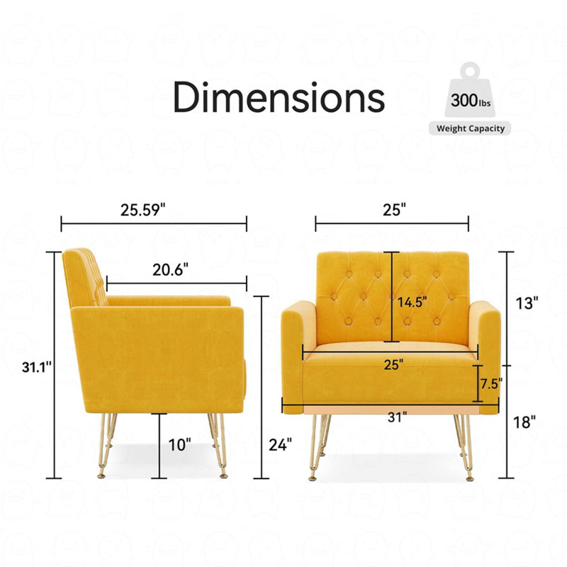 Chaises de lecture modernes capitonnées rembourrées, Orange, jaune