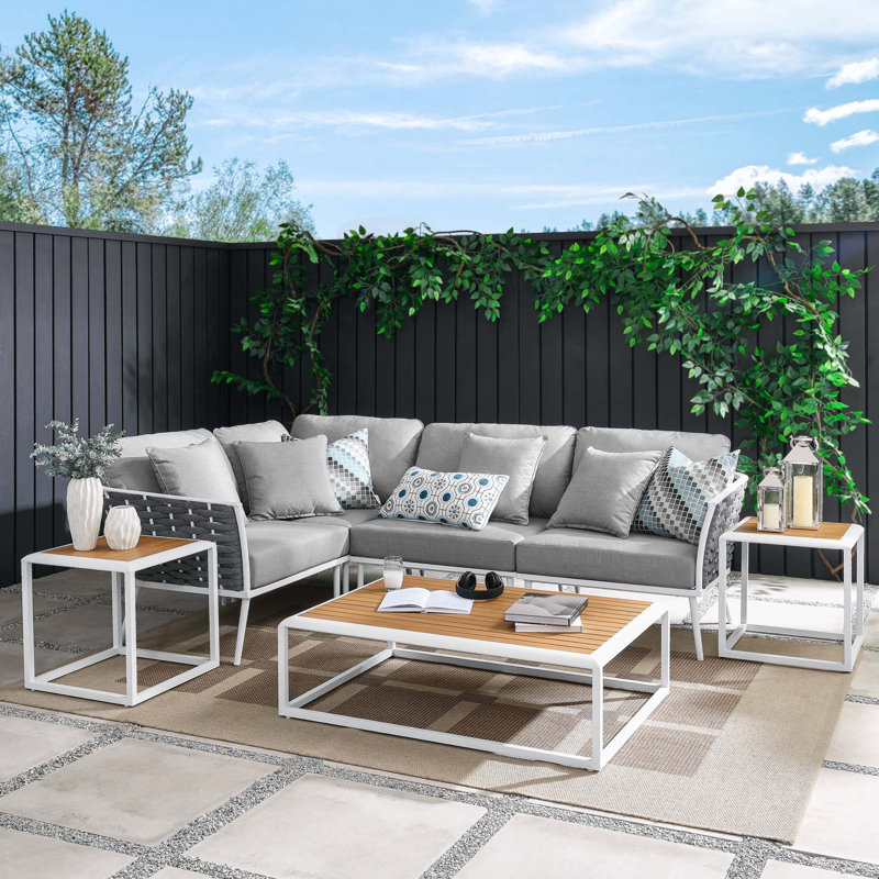 Modway Stance 7 Piece Outdoor Patio Aluminum Sectional Sofa Set, Gray