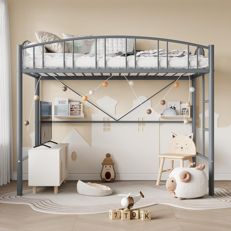 Twin Loft Bed – Gray, Sturdy, Kids to Adults, Gray