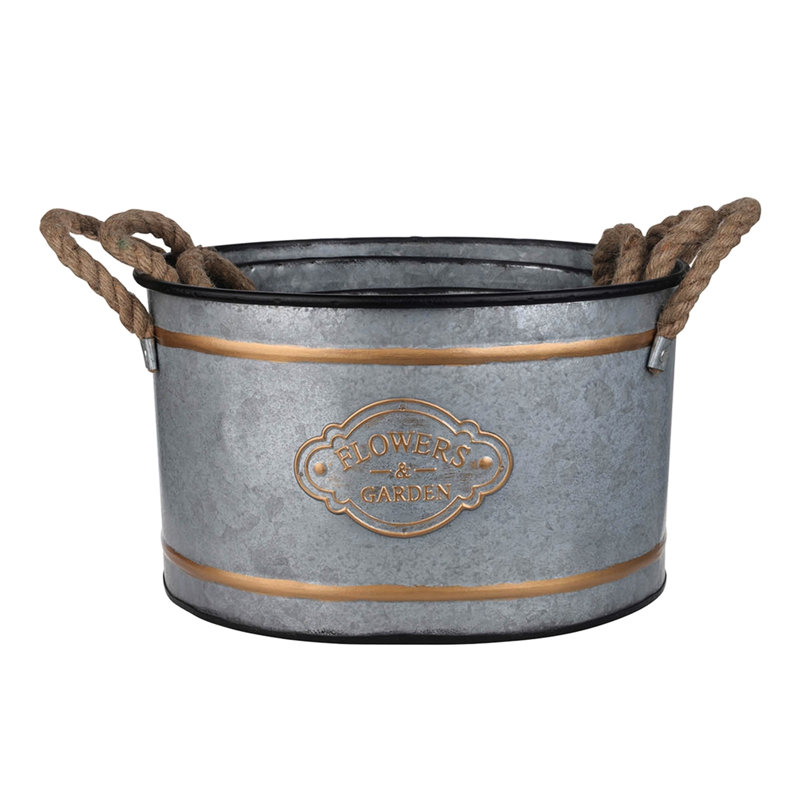 De trois pots en métal avec poignées en corde et ornement en or, motif multicolore gris, emboîtable pour une utilisation efficace de l'espace, 4 garnitures décoratives galvanisées de 4,2 lb, - tonique, économie facile,