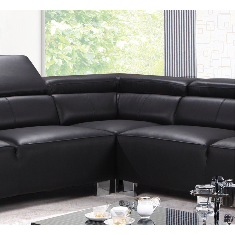 Ashauntae Leather Corner Sofa, Black, Left Hand Facing