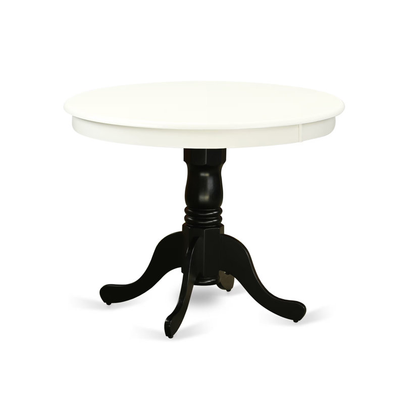 Antique Modern Kitchen Table - a Round Dining Table Top with Pedestal Base, Linen White & Black, Linen White, Black