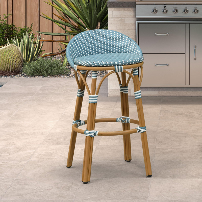 Tabouret de bar et tabouret de bar surdimensionné à dossier bas en rotin pourpre PURPLE LEAF, Light Blue, 28.74