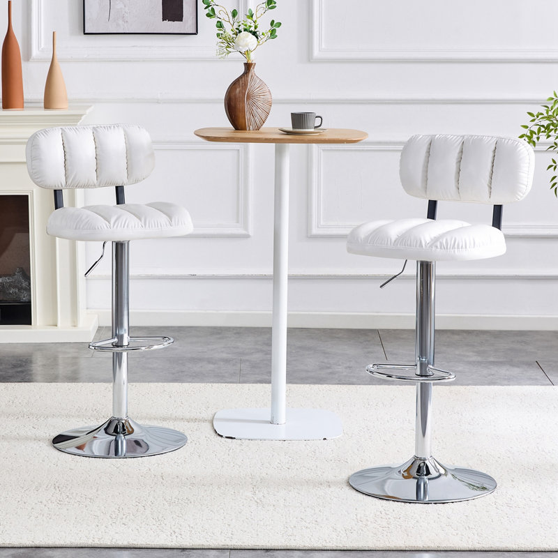 Ensemble de 2 huffines à hauteur réglable avec base en métal et repose-pieds, Blanc