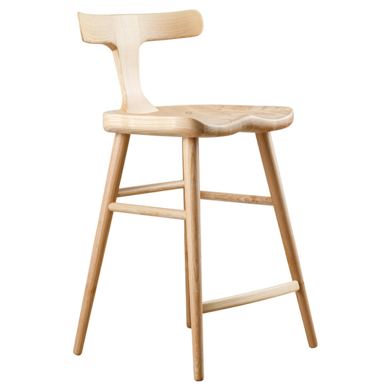 Chaise Anvil avec dossier, Tabouret de comptoir (siège d'une hauteur de 25 p, Frêne mat