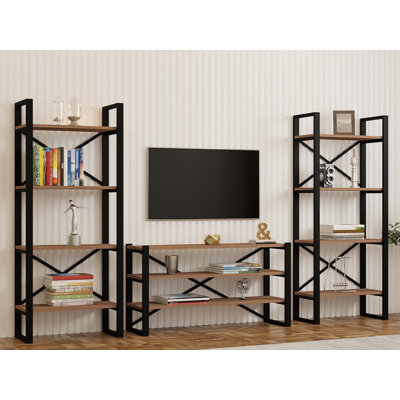 Modern TV Unit with Bookshelves (2 Pieces), Atlantic Pine, 47.2 x 23.0 x 12.6 inches | 100% Melamine Coated Particle Board, Thick 1.2 inches | Features Numerous Shelves, Wall-Mountable, Stylish Storage Solution for Living Room