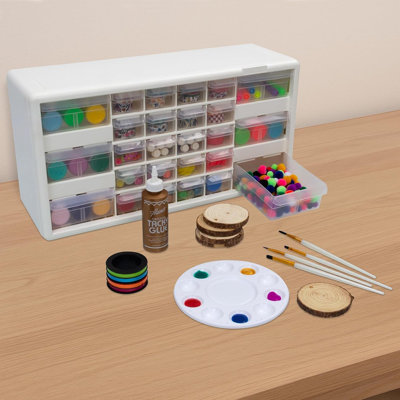 White Plastic Drawer Storage Cabinet – Organizer For Garage, Beads, Building Bricks, Makeup, Or Teacher Supplies
