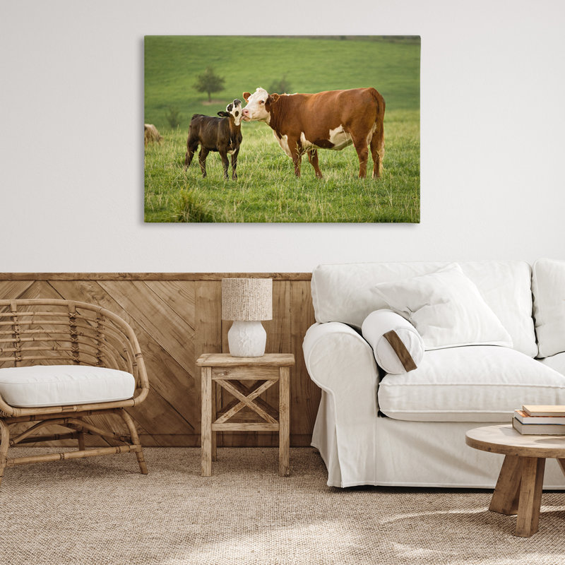 «Cow and Calf Preening», art mural sur toile par Marty Hulsebos, H 30 po x l 45 po