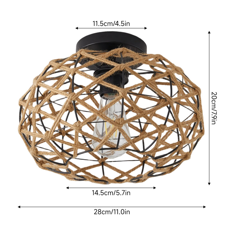 Semi-Flush Mount Ceiling Light with Rattan Shade