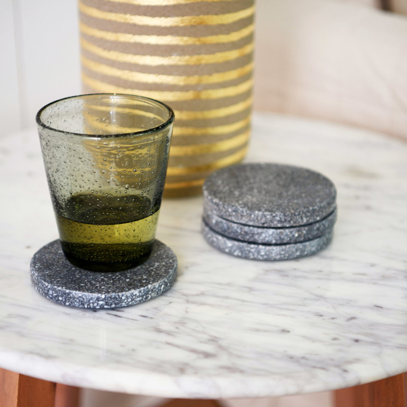 Devi Stone Round Coaster Set, Gray