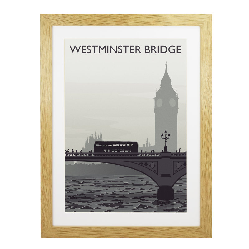 Westminster Bridge Portrait - Print, 50cm H x 40cm W x 3cm D, Oak Framed