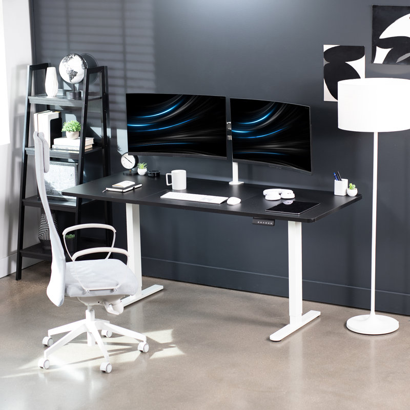 Bureau debout à deux moteurs électriques 71 po x 30 po VIVO, série E2B7B, Noir / blanc