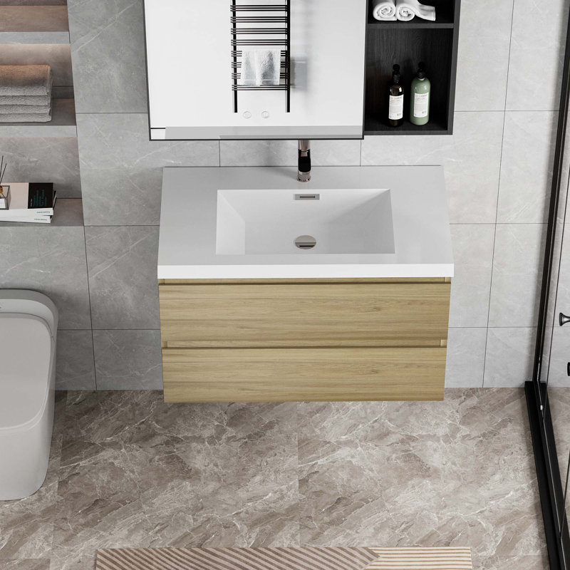 Floating Bathroom Vanity With Sink, Oak